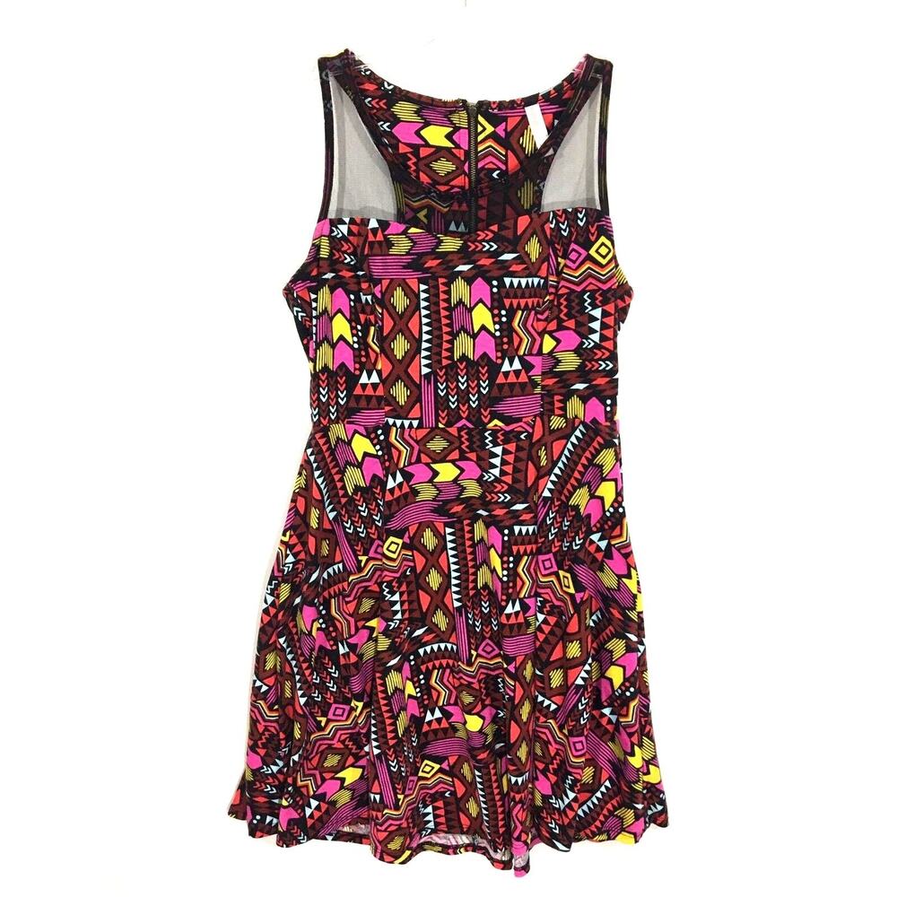 Xhilaration Dress M Neon Y2K Mesh Geometric Fairy Grunge Coachella Tribal Rave